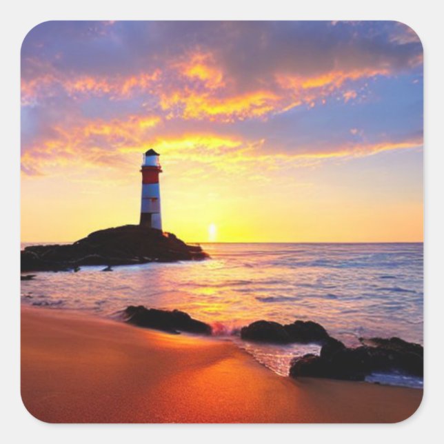 Sticker Carré Phare au coucher du soleil (Devant)