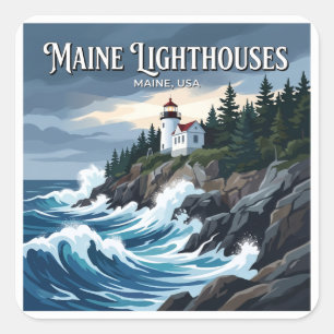 Sticker Carré Phare de Bass Harbor Head Tremont Maine Souvenir
