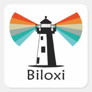 Sticker Carré Phare de Biloxi Mississippi Arc-en-ciel