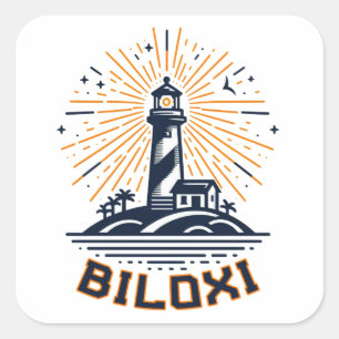Sticker Carré Phare de Biloxi Mississippi au lever du soleil