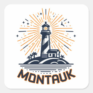 Sticker Carré Phare de Montauk Point New York Lever du soleil