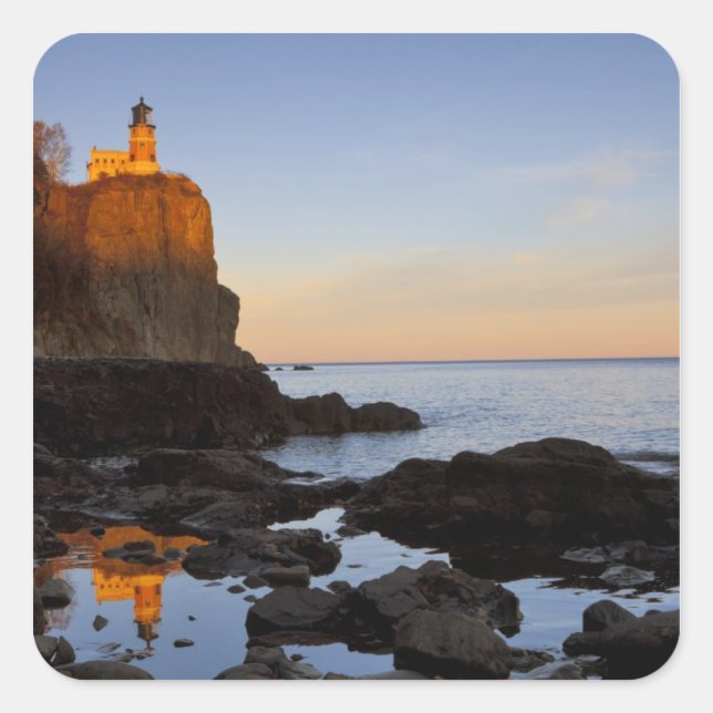 Sticker Carré Phare de Split Rock au coucher du soleil près de T (Devant)