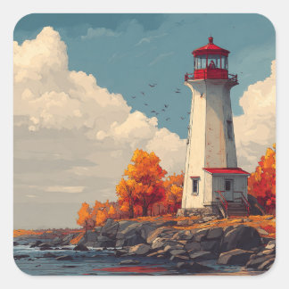 Sticker Carré Phare en automne