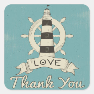 Sticker Carré Phare et ancre de bateau Merci Tan Nautical