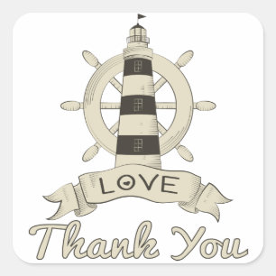 Sticker Carré Phare et ancre de bateau Merci Tan Nautical