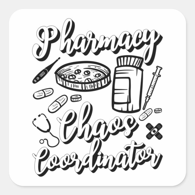 Sticker Carré Pharmaciste Technicien Pharmacie Coordinateur Chao (Devant)