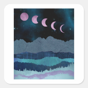 Sticker Carré Phases de lune rose Paysage