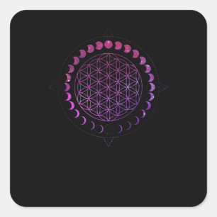 Sticker Carré Phases Lune Fleur De La Vie Mandala Géométrie Divi