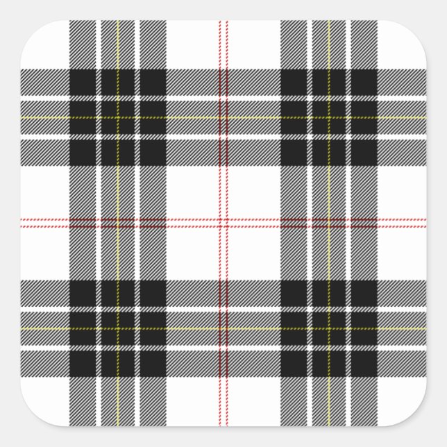 Sticker Carré Pherson tartan noir blanc plaid (Devant)
