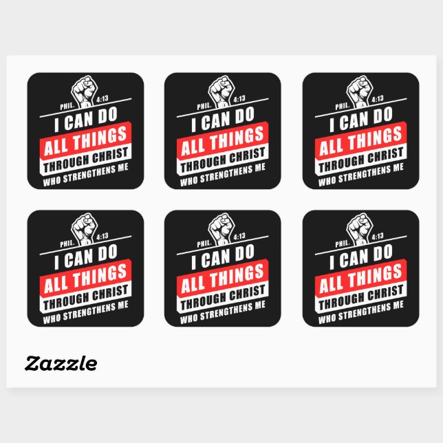 Sticker Carré Phil 4:13 Je Peux Faire Toutes Les Choses Par Chri (Feuille)