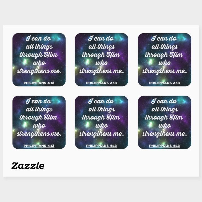 Sticker Carré Philippiens 4:13 Verse de la Bible (Feuille)