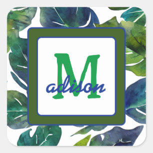 Sticker Carré Philodendron vert Feuille Foliage Botanique