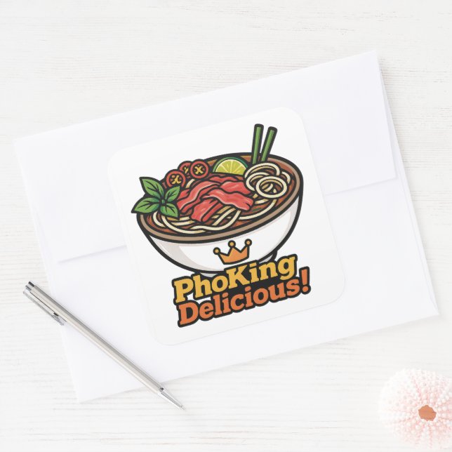 Sticker Carré Pho king Delicious ! (Enveloppe)