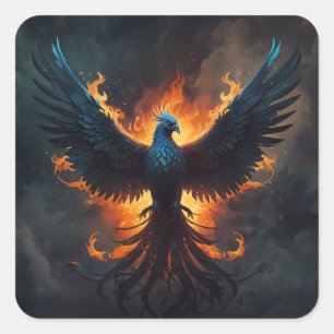 Sticker Carré Phoenix Bird Rising avec flammes