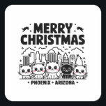 Sticker Carré Phoenix City Arizona Merry Christmas Cats USA<br><div class="desc">Phoenix City Arizona Merry Christmas Cats USA design. Pour les Amoureux de les chats et les amateurs de Phoenix City avaient l'habitude de visiter là surtout Noël. Reproduit par Phoenix City skyline avec chats et texte "Joyeux Noël", "Phoenix Arizona". Parfait pour vos amoureux, ceux-ci sont habitués à aller à Phoenix...</div>