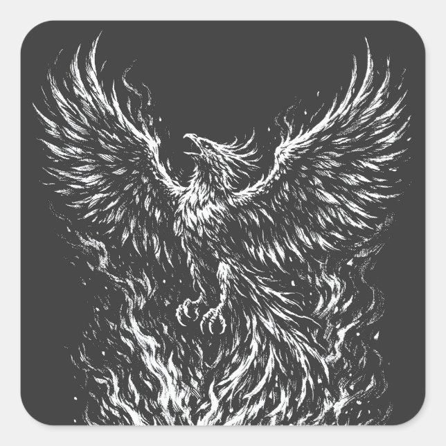 Sticker Carré Phoenix renaissant des flammes par BurnsInHell (Devant)