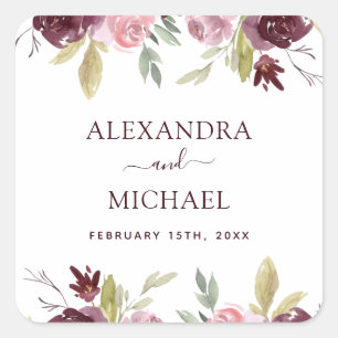 Sticker Carré Phoque Mariage floral Bourgogne