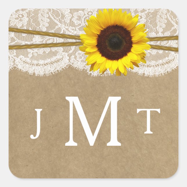 Sticker Carré Phoques de collection Kraft, dentelle et tournesol (Devant)