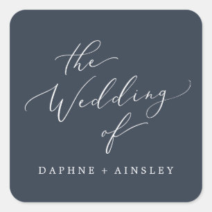 Sticker Carré Phoques de l'enveloppe Mariage bleu de la Marine W