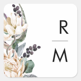 Sticker Carré Phoques d'enveloppe de monogramme floral blanc