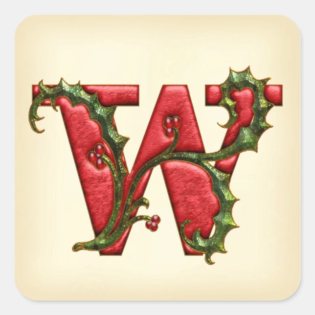 Sticker Carré Phoques d'enveloppe de Noël Holly Monogram W (Devant)