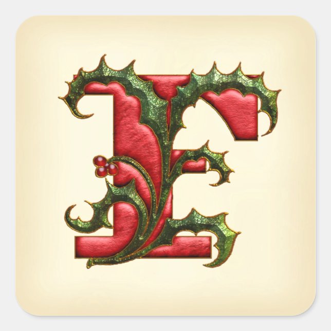 Sticker Carré Phoques d'enveloppe F Monogramme de Noël (Devant)