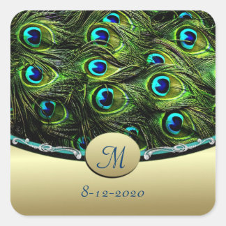 Sticker Carré Phoques d'enveloppe Mariage à thème Peacock