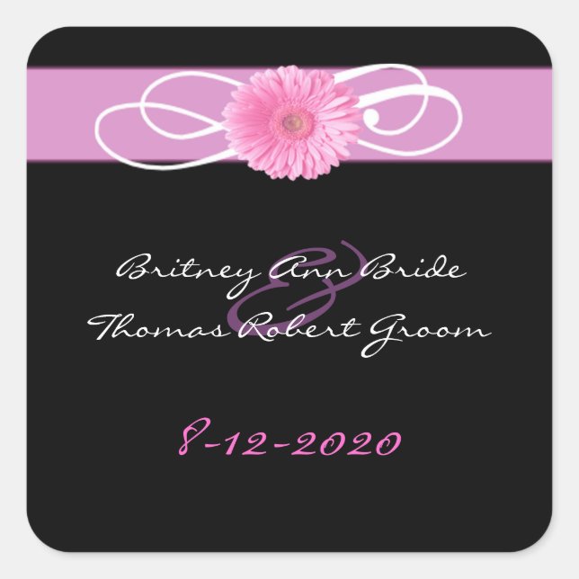 Sticker Carré Phoques d'enveloppe Mariage Gerber Daisy (Devant)