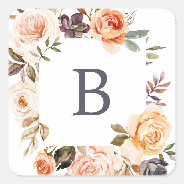 Sticker Carré Phoques d'enveloppe Mariage Rustique Earth Florals (Devant)