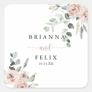 Sticker Carré Phoques Mariages à enveloppe à rose rose classique