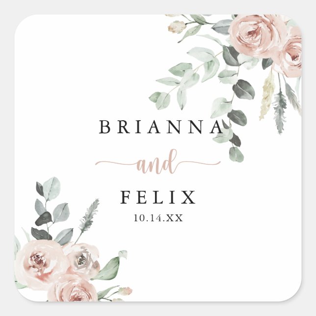 Sticker Carré Phoques Mariages à enveloppe à rose rose classique (Devant)