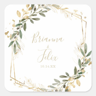 Sticker Carré Phoques Mariages d'enveloppes géométriques Gold Gr