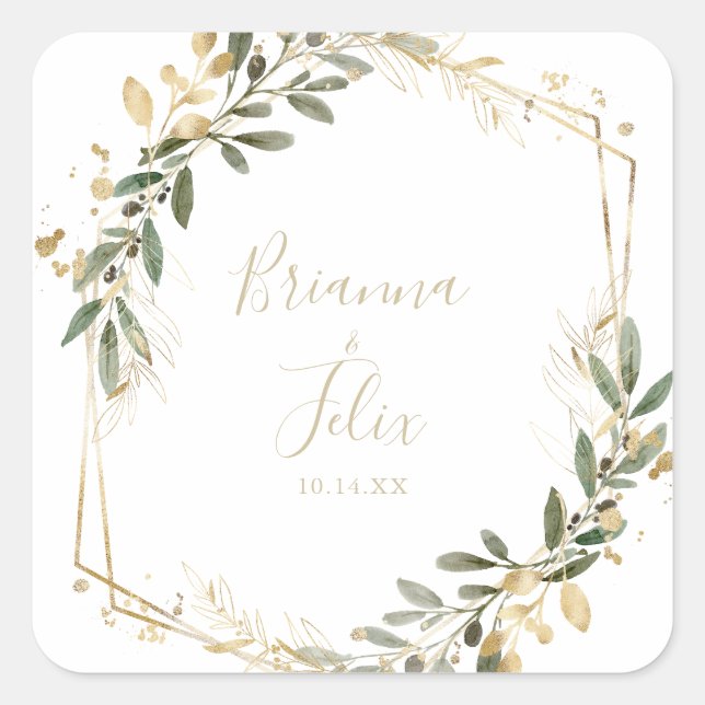 Sticker Carré Phoques Mariages d'enveloppes géométriques Gold Gr (Devant)