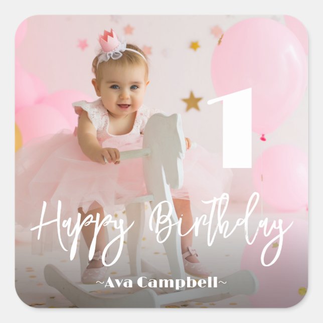 Sticker Carré Photo Anniversaire personnalisé (Devant)