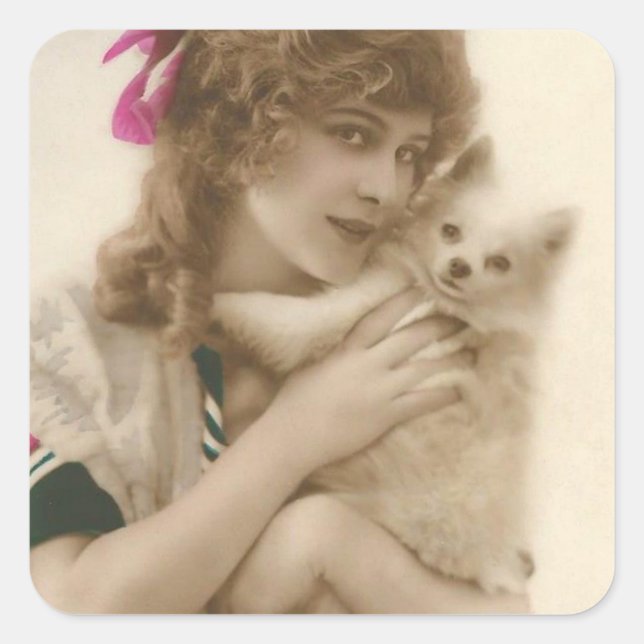Sticker Carré Photo antique Victorian Woman and Dog (Devant)