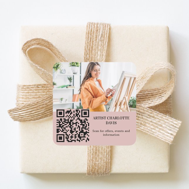 Sticker Carré Photo artist designer dusty rose pink QR code (Créateur téléchargé)