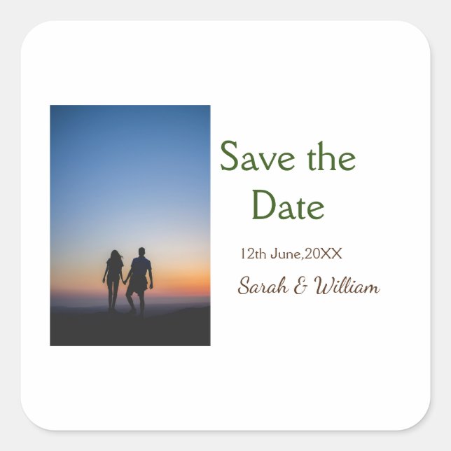 Sticker Carré Photo classique blanc élégant typographie mariage  (Devant)