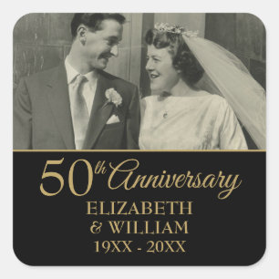 Sticker Carré Photo de 50e anniversaire de mariage élégant or no