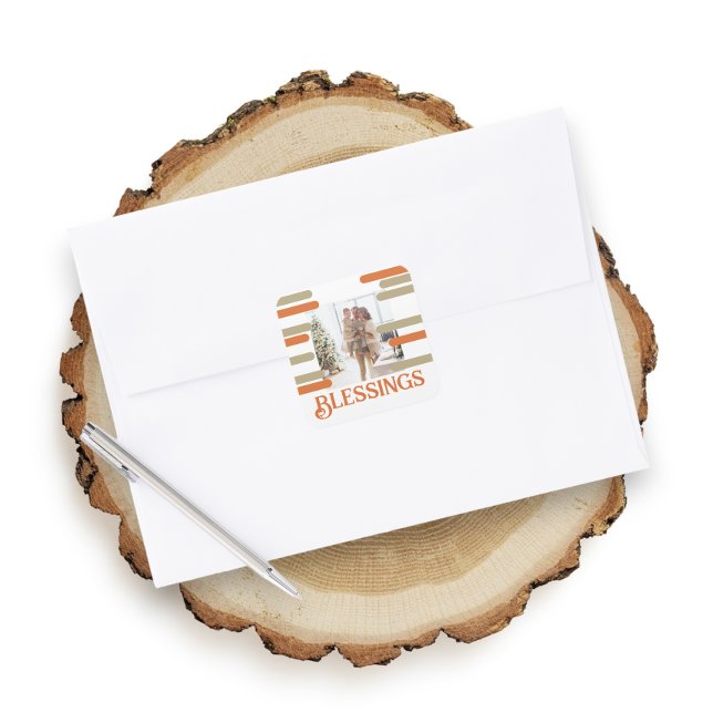 Sticker Carré Photo de bloc moderne Noël personnalisé (Modern Block Photo Christmas Personalized Square Stickers from Ricaso)