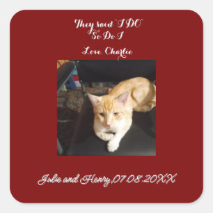 Sticker Carré Photo de chat roux de mariage Texte Personnaliser