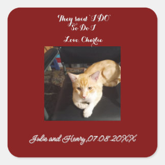 Sticker Carré Photo de chat roux de mariage Texte Personnaliser