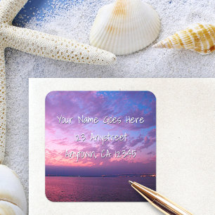 Sticker Carré Photo de coucher de soleil océanique violet modern