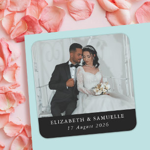 Sticker Carré Photo de couple de mariage personnalisé simple noi