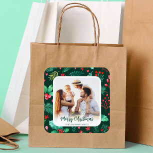 Sticker Carré Photo de famille Aquarelle de Noël Botaniques