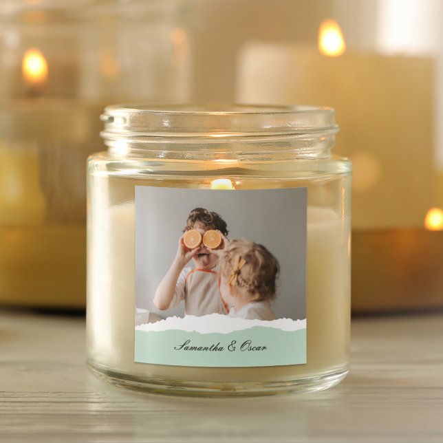 Sticker Carré Photo de famille moderne et nom personnalisé Monna (Créateur téléchargé)