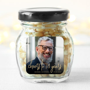 Sticker Carré Photo de fête d'anniversaire 70 ans écriture dorée