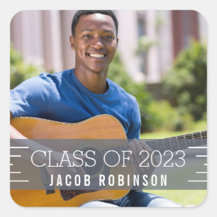 Sticker Carré Photo de fin d'études de superposition moderne