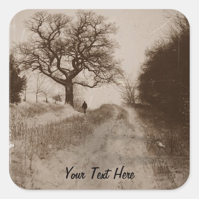 Sticker Carré photo de la scène atmosphérique de neige d'hiver (Devant)