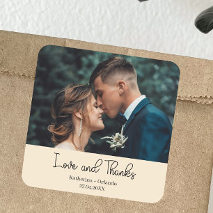 Sticker Carré Photo de mariage élégant Champagne Amour & Remerci