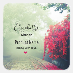 Sticker Carré Photo de Misty Train Tracks & Red Tree - Cuisine